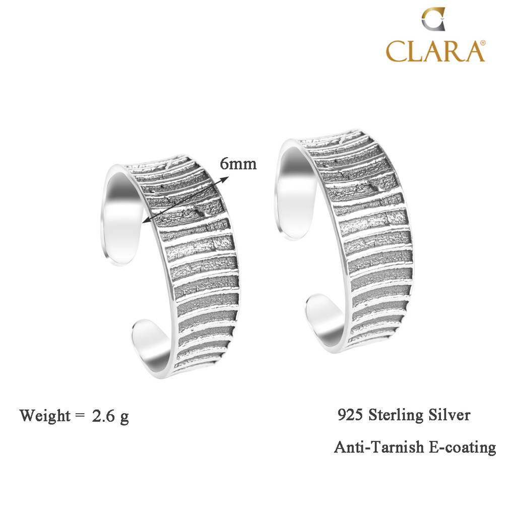 Clara 925 Sterling Silver Size Adjustable Oxidised Line Toe Rings Pair For Women & Girls : CSTR17