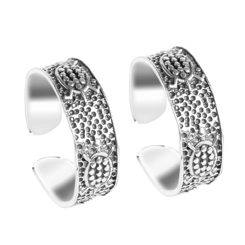 Clara 925 Sterling Silver Size Adjustable Oxidised Tortoise Toe Rings Pair For Women & Girls : CSTR19