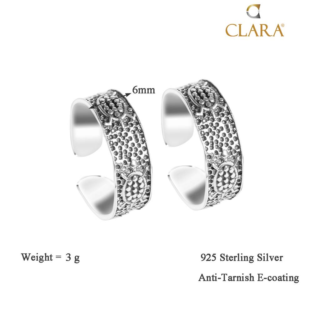 Clara 925 Sterling Silver Size Adjustable Oxidised Tortoise Toe Rings Pair For Women & Girls : CSTR19