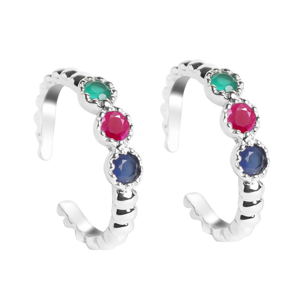 Clara 925 Sterling Silver Size Adjustable Colorful Toe Rings Pair For Women & Girls : CSTR20