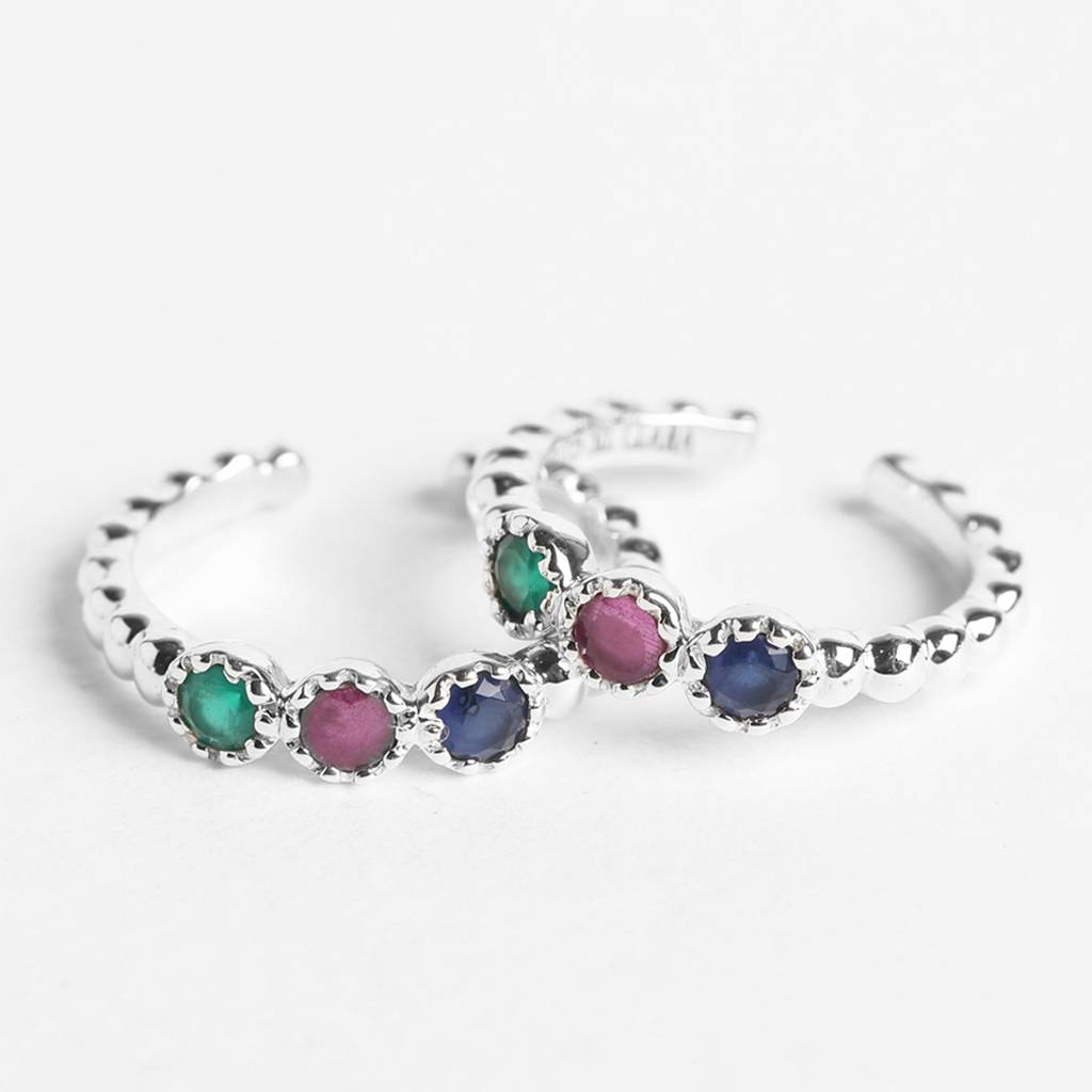 Clara 925 Sterling Silver Size Adjustable Colorful Toe Rings Pair For Women & Girls : CSTR20