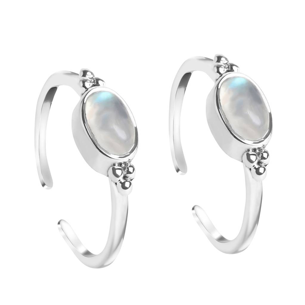Clara 925 Sterling Silver Size Adjustable Moonstone Toe Rings Pair For Women & Girls : CSTR21
