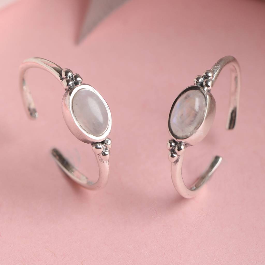 Clara 925 Sterling Silver Size Adjustable Moonstone Toe Rings Pair For Women & Girls : CSTR21