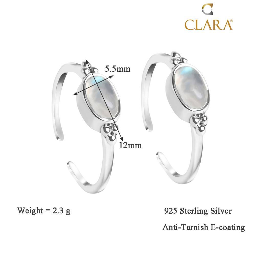 Clara 925 Sterling Silver Size Adjustable Moonstone Toe Rings Pair For Women & Girls : CSTR21