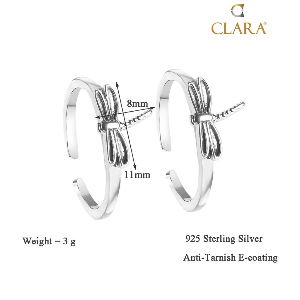 Clara 925 Sterling Silver Size Adjustable Butterfly Toe Rings Pair For Women & Girls : CSTR3