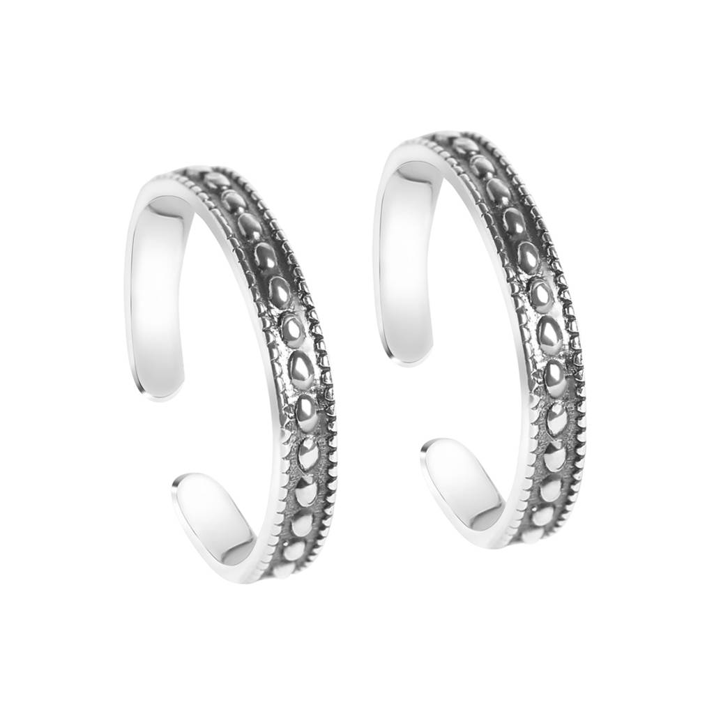 Clara 925 Sterling Silver Size Adjustable Oxidised Drops Toe Rings Pair For Women & Girls : CSTR4