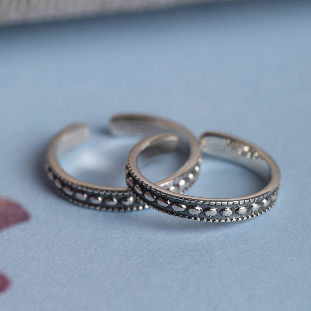 Clara 925 Sterling Silver Size Adjustable Oxidised Drops Toe Rings Pair For Women & Girls : CSTR4