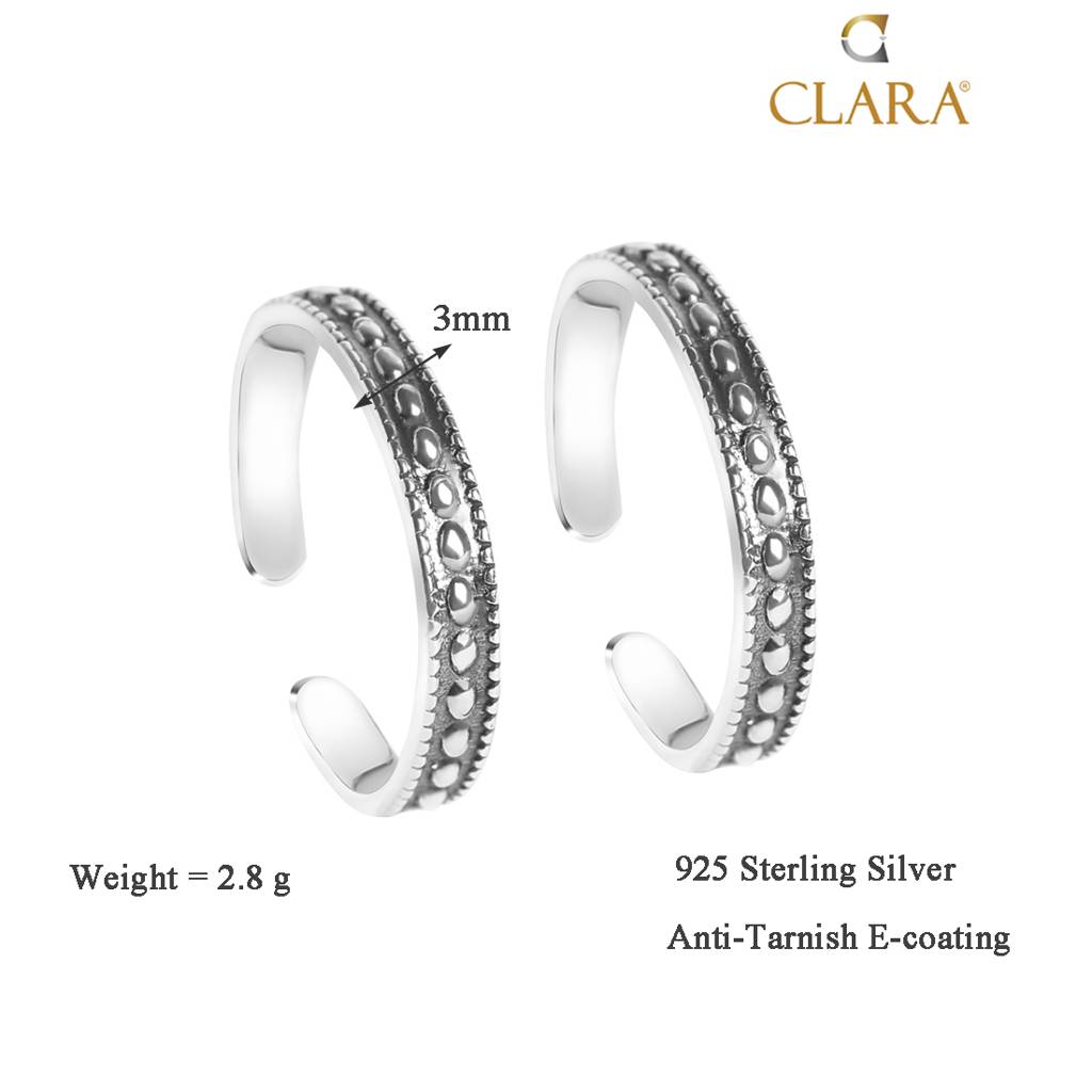Clara 925 Sterling Silver Size Adjustable Oxidised Drops Toe Rings Pair For Women & Girls : CSTR4