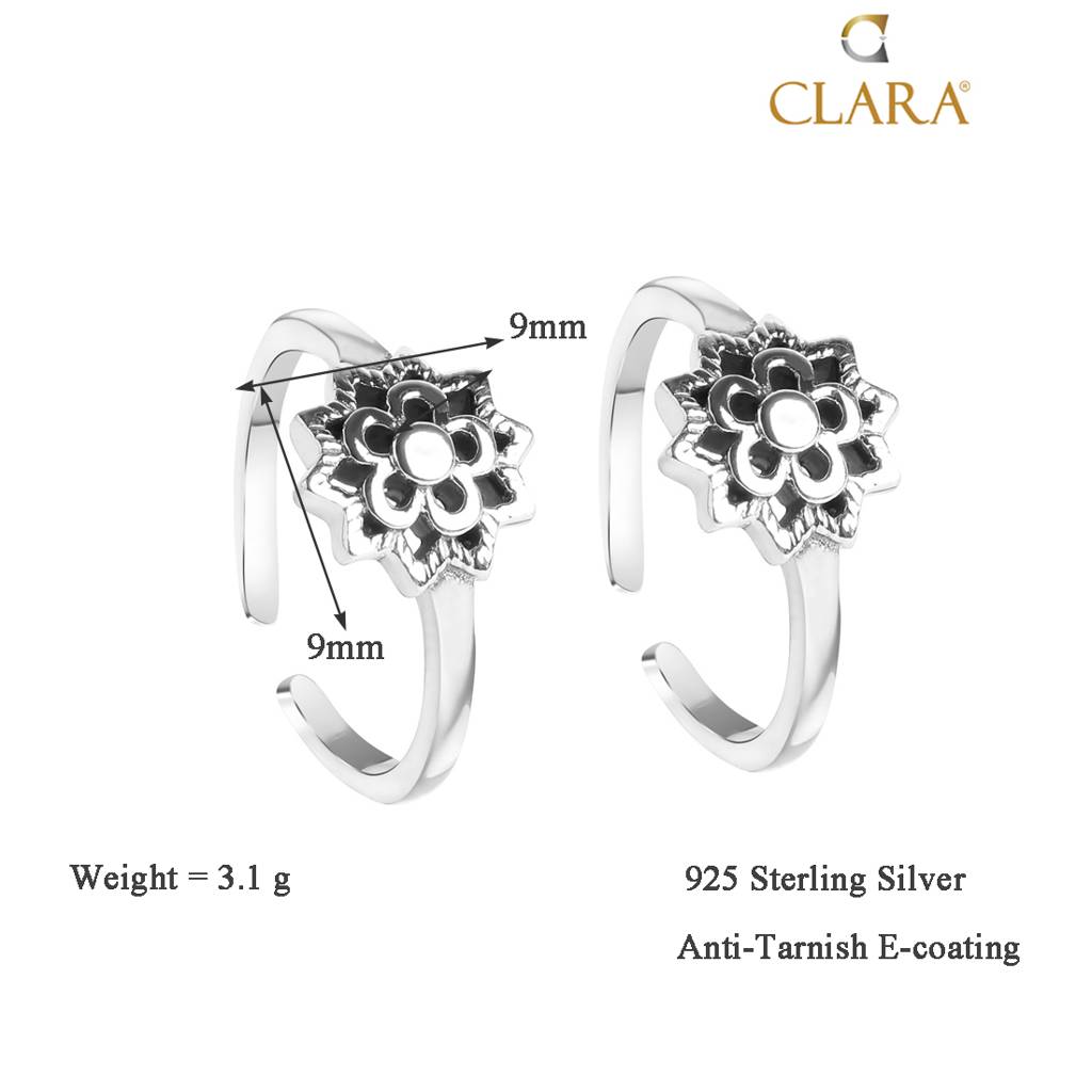 Clara 925 Sterling Silver Size Adjustable Flower Toe Rings Pair For Women & Girls : CSTR5