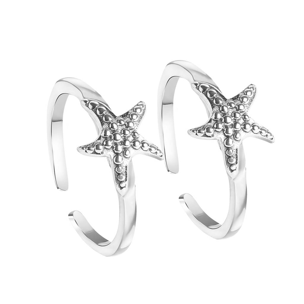 Clara 925 Sterling Silver Size Adjustable Star Fish Toe Rings Pair For Women & Girls : CSTR6