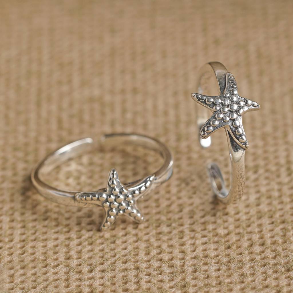 Clara 925 Sterling Silver Size Adjustable Star Fish Toe Rings Pair For Women & Girls : CSTR6