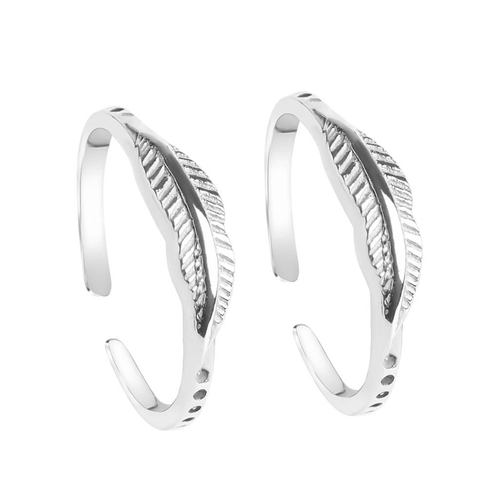 Clara 925 Sterling Silver Size Adjustable Leaf Toe Rings Pair For Women & Girls : CSTR7