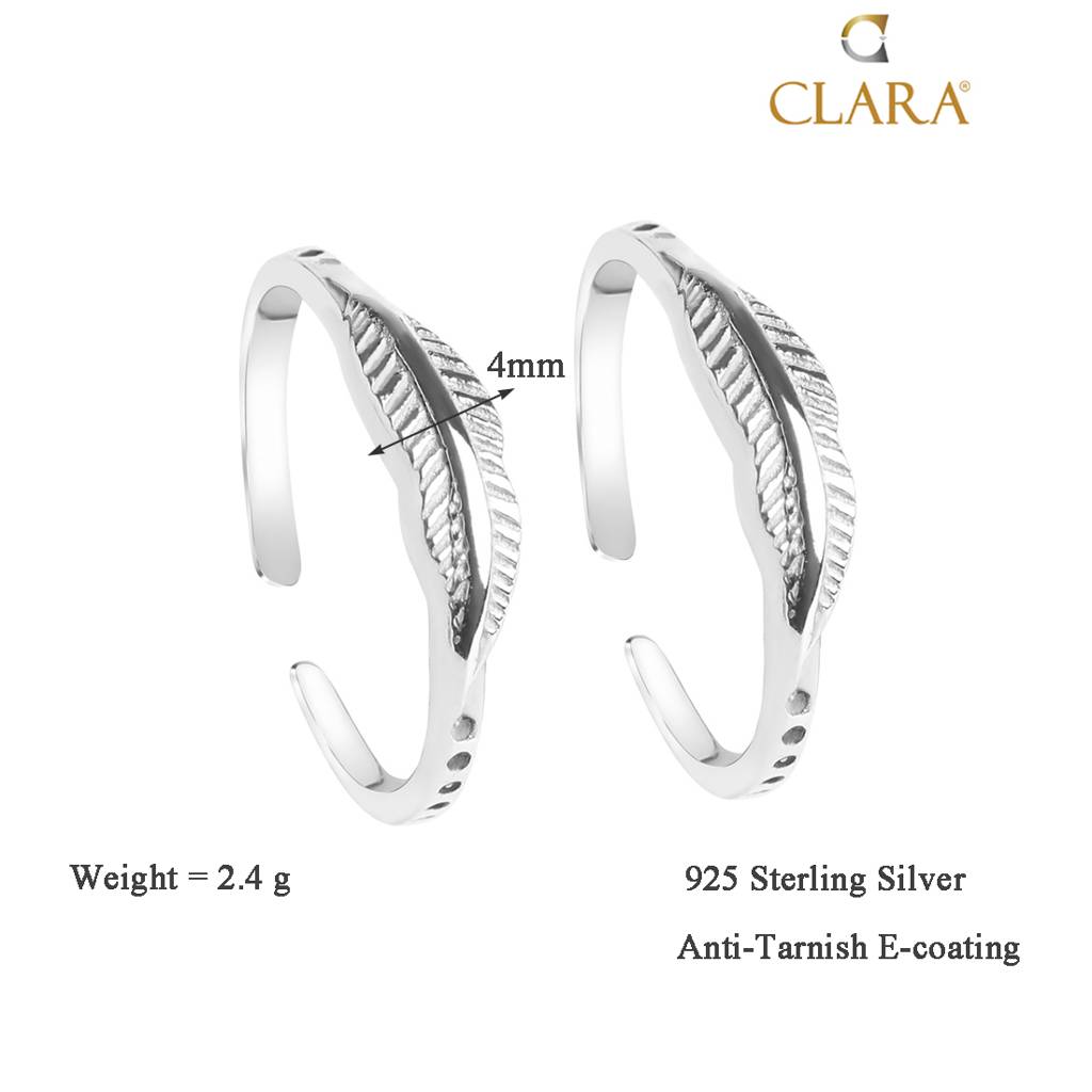 Clara 925 Sterling Silver Size Adjustable Leaf Toe Rings Pair For Women & Girls : CSTR7