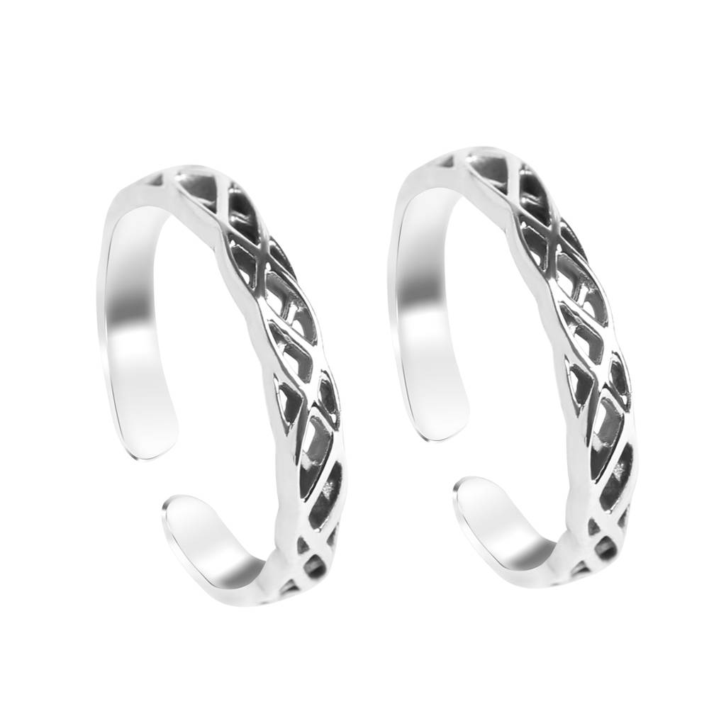Clara 925 Sterling Silver Size Adjustable Oxidised Knotted Toe Rings Pair For Women & Girls : CSTR8