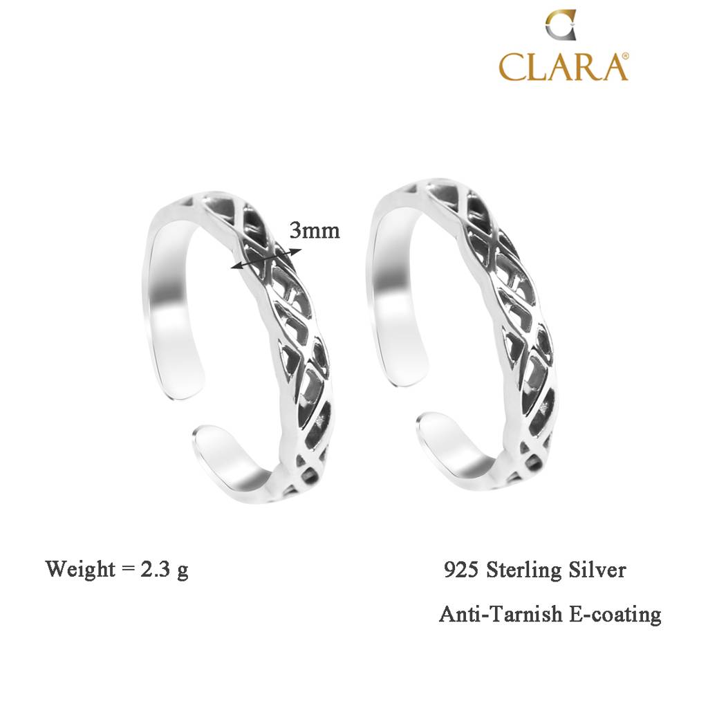 Clara 925 Sterling Silver Size Adjustable Oxidised Knotted Toe Rings Pair For Women & Girls : CSTR8