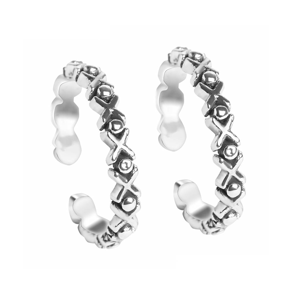 Clara 925 Sterling Silver Size Adjustable Oxidised Cross Toe Rings Pair For Women & Girls : CSTR9