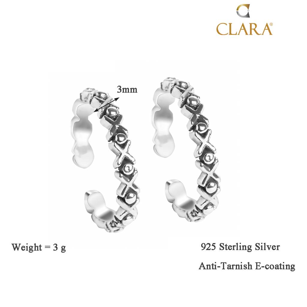 Clara 925 Sterling Silver Size Adjustable Oxidised Cross Toe Rings Pair For Women & Girls : CSTR9