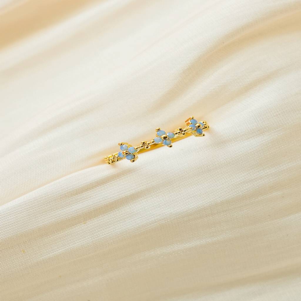 18K Plated Waterproof, Anti-Tarnish Blue Zircon Floral Ring, Size:7 : AWU0125R143G_7
