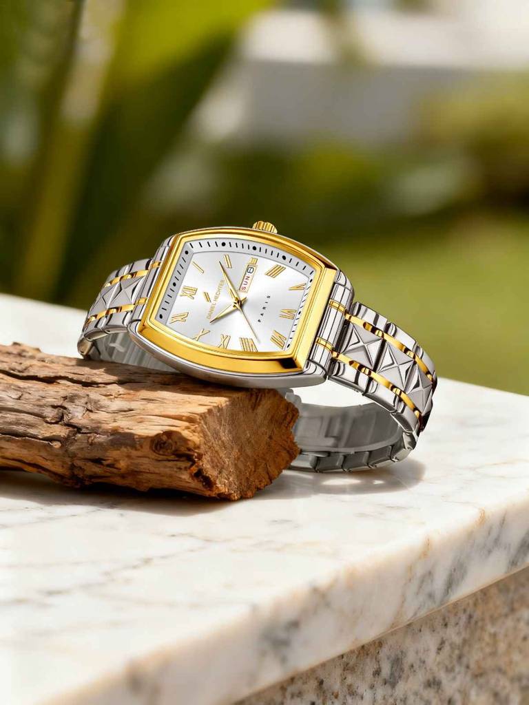 Daniel Hechter Duroc Collection Luxury Watch For Men With Roman Indices, Day-Date Display And Two-Tone Studded St : DHM1025-22