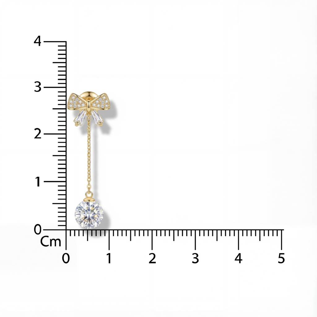 Korean Sparkling Bow & Orb Drop Earrings : YUFSER255