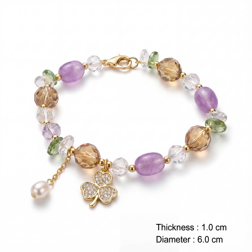 Korean Garden Of Luck Multi-Gemstone & Clover Bracel : YUFSBR214