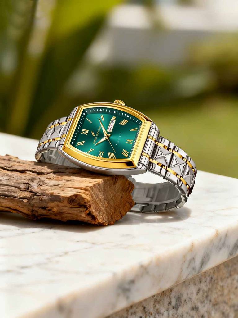 Daniel Hechter Duroc Collection Luxury Watch For Men With Roman Indices, Day-Date Display And Two-Tone Studded St : DHM1025-33