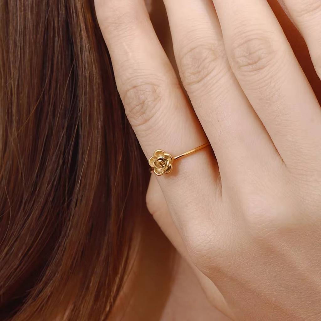 18K Gold Plated Anti-Tarnish Minimal Adjustable Rose Ring : RIN-412