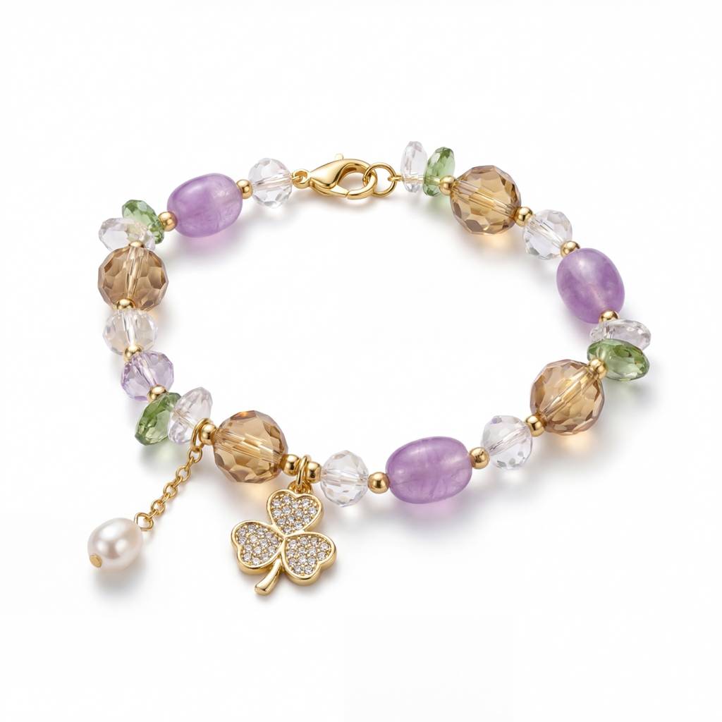 Korean Garden Of Luck Multi-Gemstone & Clover Bracel : YUFSBR214
