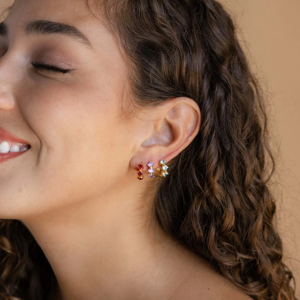 Birthstone Earring For Women | Premium Triple Stone Huggies | November Topaz : CJST226393811KP
