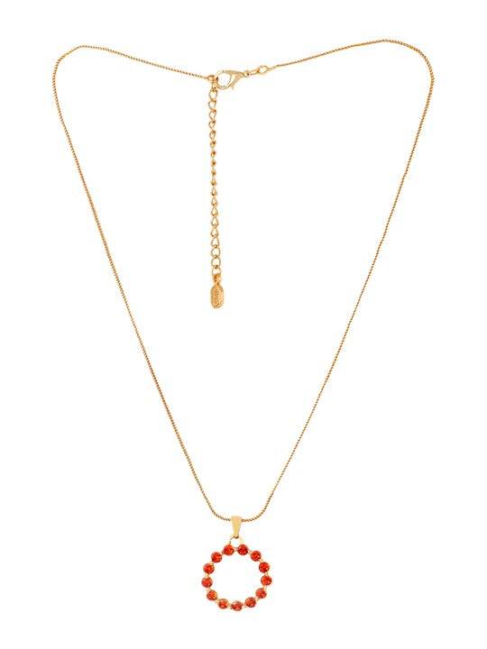 Estele Gold Plated Cz Trendy Crircular Shaped Pendant With Orange Crystals For Women : AD-038BG-ORPENDANT
