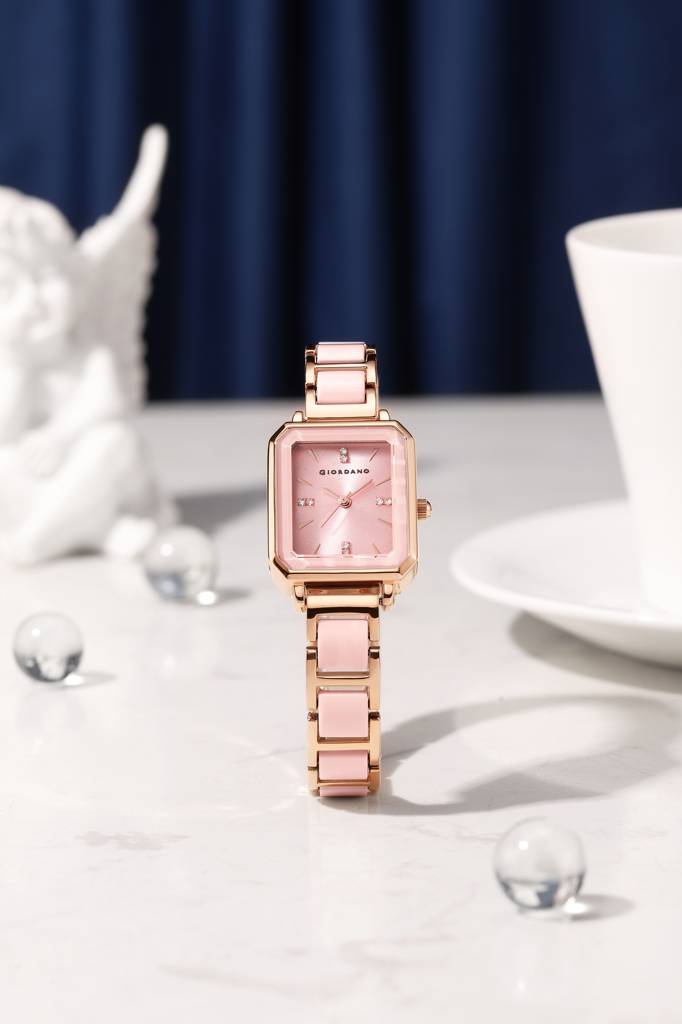 Giordano Classic Rectangular Dial Watch For Women With Crystal Markers And Dual Tone Stainless Steel Strap : GZ-60101-22
