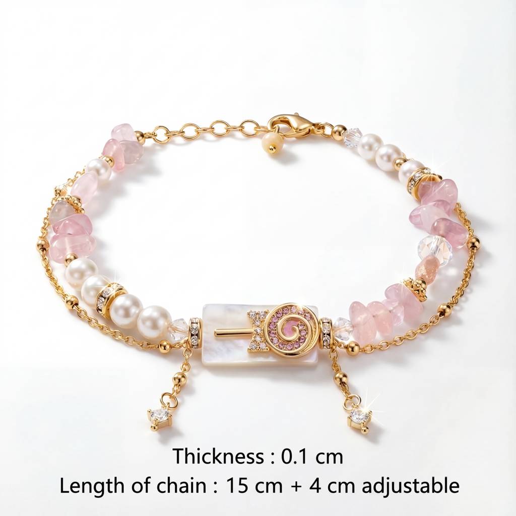Korean Blushing Rose Quartz & Mother-Of-Pearl Lollipop Bracelet : YUFSBR205