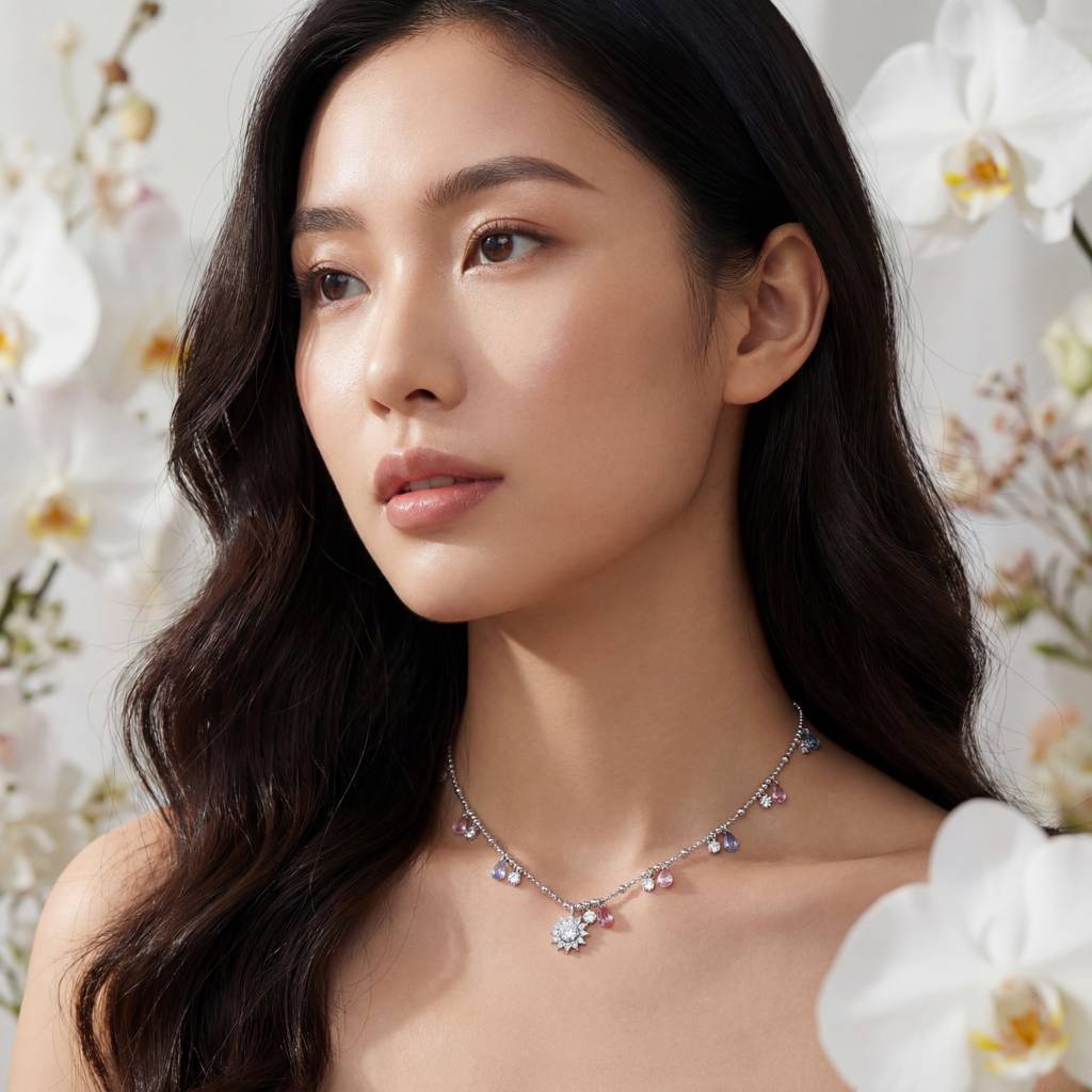 Korean Pastel Teardrop & Starburst Station Necklace : YUFSNL251