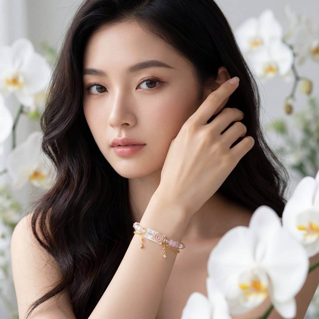 Korean Blushing Rose Quartz & Mother-Of-Pearl Lollipop Bracelet : YUFSBR205