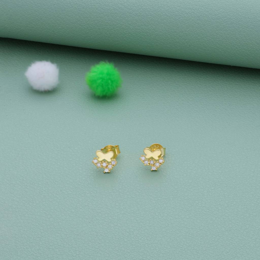 Delicate Butterfly Glow 18K Gold-Polish Silver Kid Stud Earring (6+ Yrs) | 925 Hallmark | Festive Wear : KE-KS-GO-M-126-P