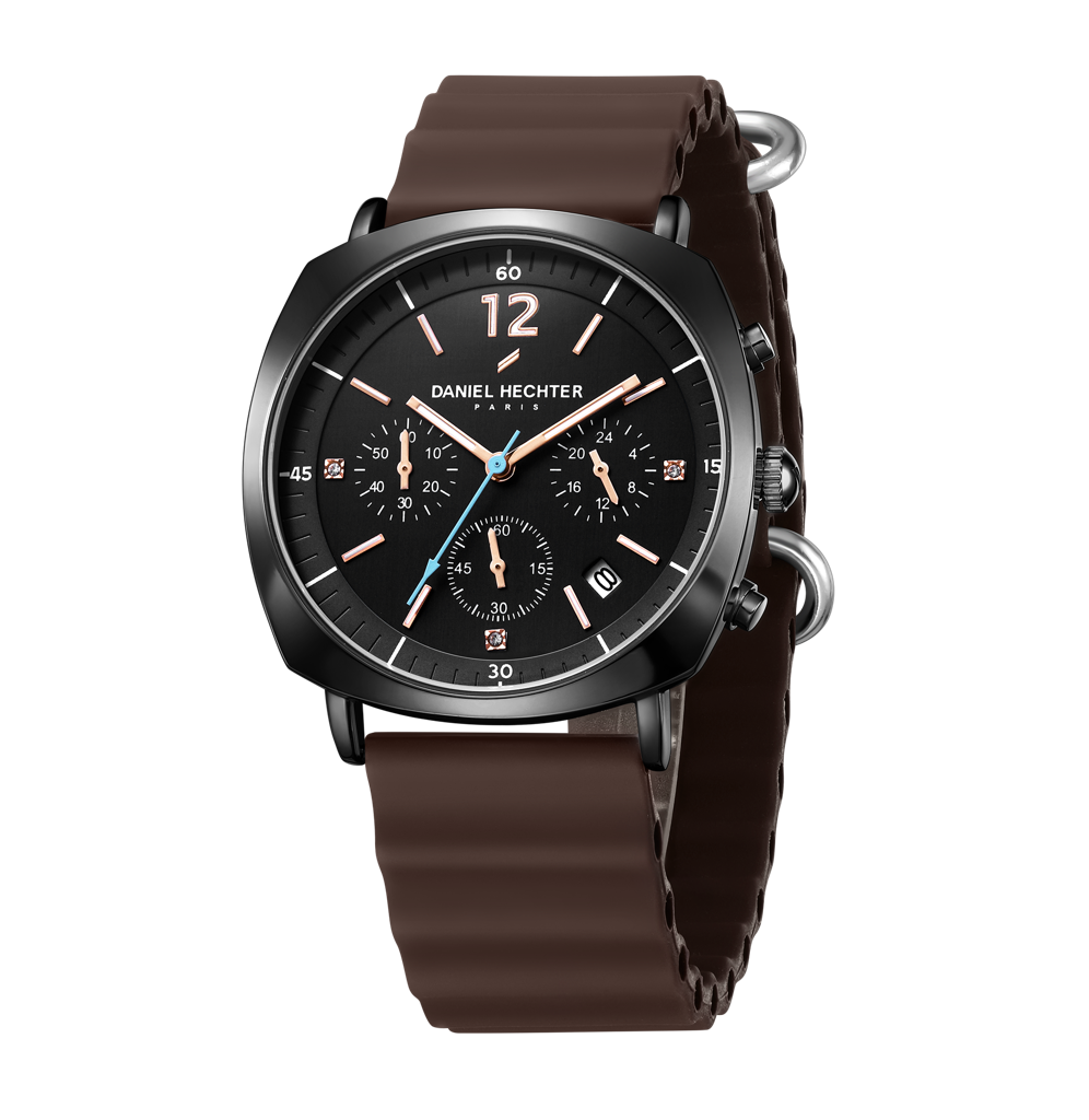 Daniel Hechter Paris Cluny Collection Multifunction Watch For Men With Round Dial, Date Display And Wavy Pattern  : DHM1019-02