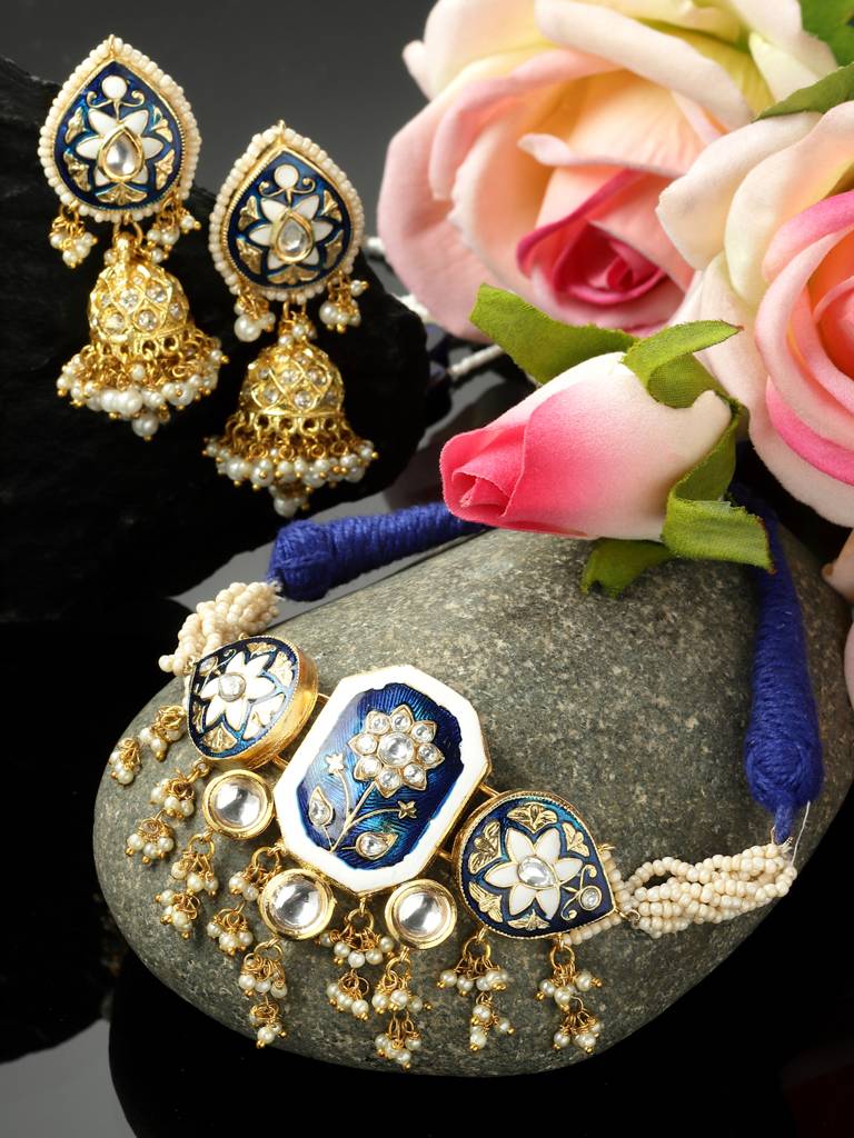 Neela Aabshaar Necklace With Earring Jewellery Set : DGNCE23014