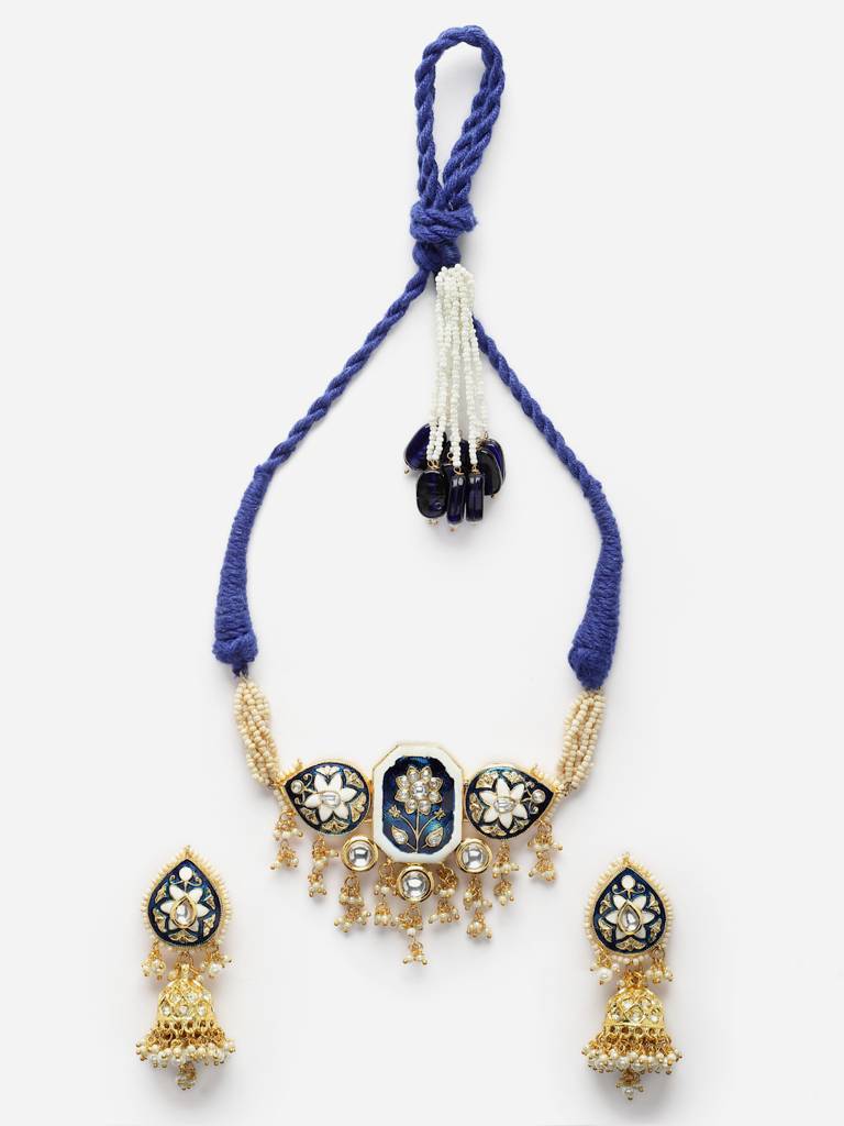 Neela Aabshaar Necklace With Earring Jewellery Set : DGNCE23014