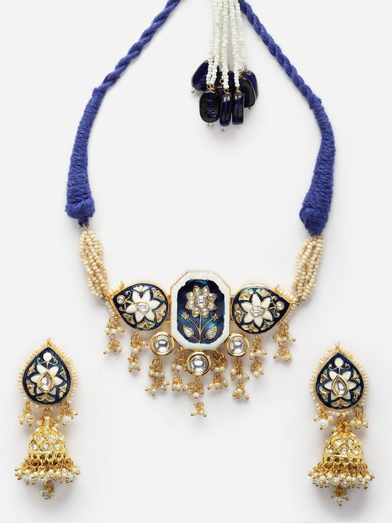 Neela Aabshaar Necklace With Earring Jewellery Set : DGNCE23014