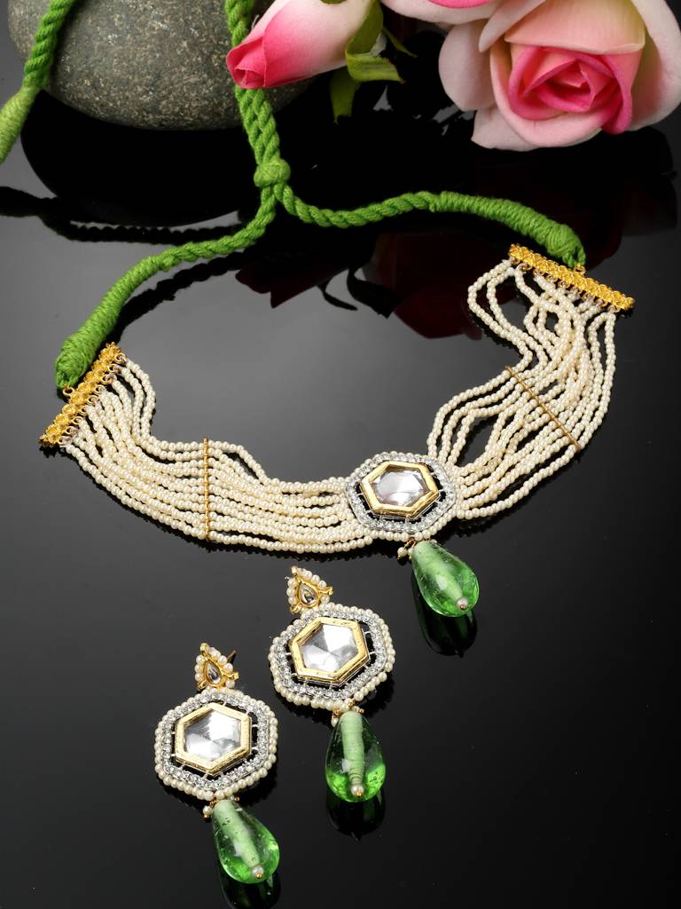 Jade Necklace With Earring Jewellery Set : DGNCE23015