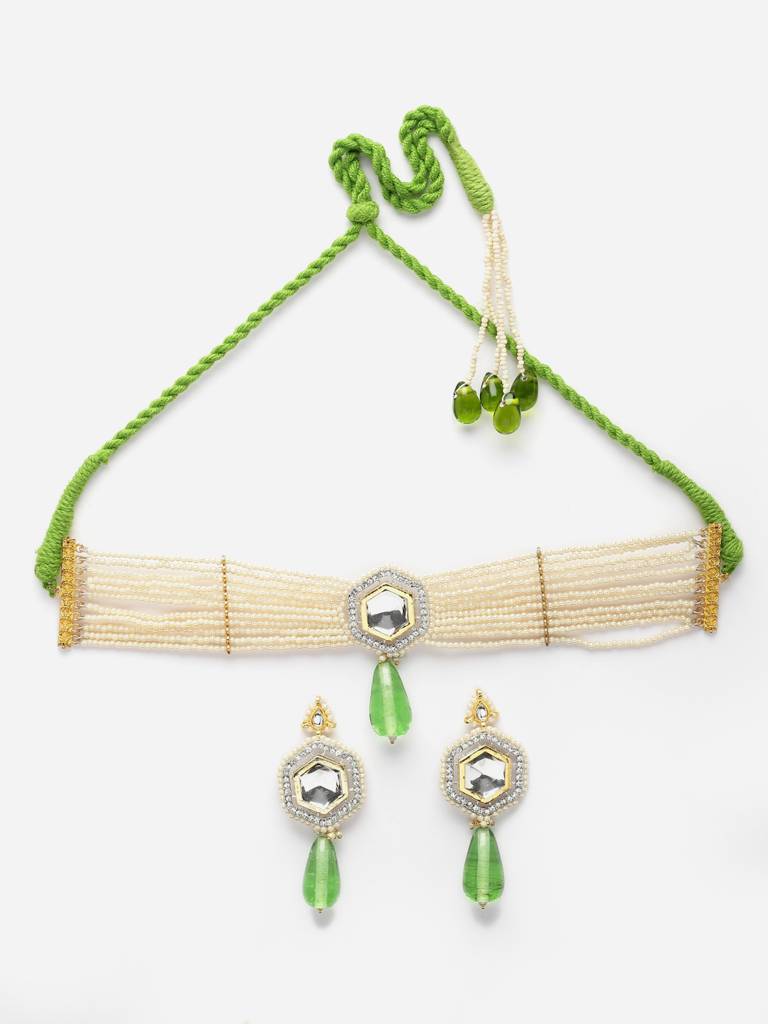 Jade Necklace With Earring Jewellery Set : DGNCE23015
