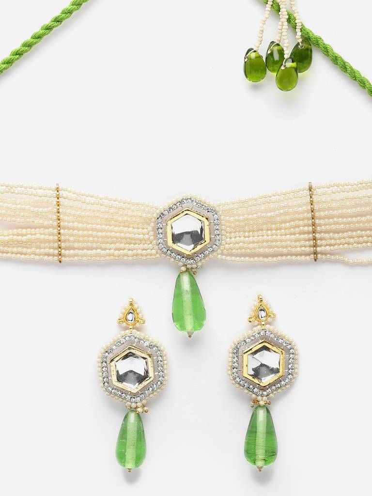 Jade Necklace With Earring Jewellery Set : DGNCE23015
