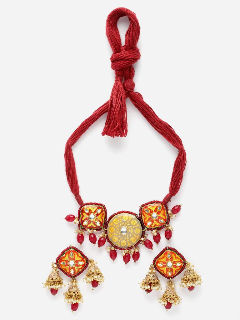 Garnet Glimmer Necklace With Earring Jewellery Set : DGNCE23020