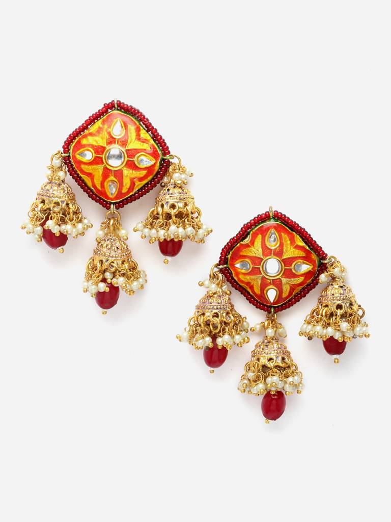 Garnet Glimmer Necklace With Earring Jewellery Set : DGNCE23020