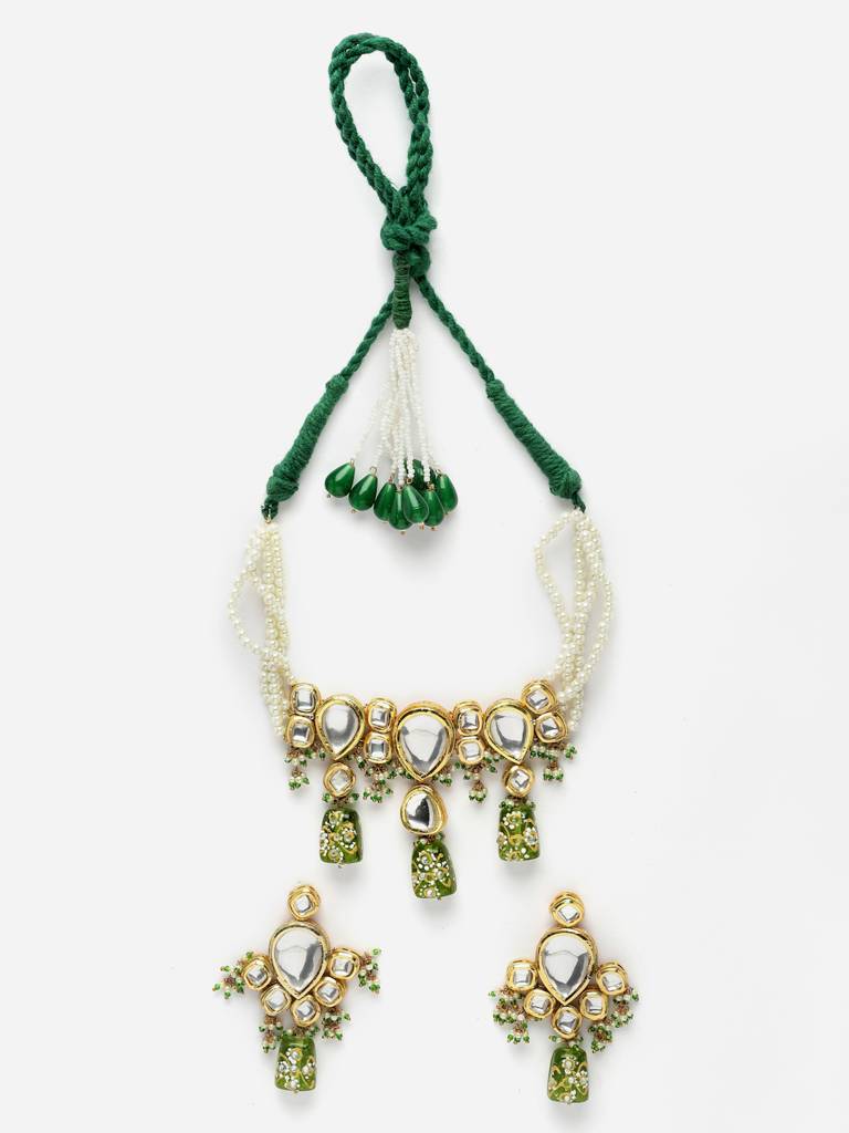 Fern Necklace With Earring Jewellery Set : DGNCE23022