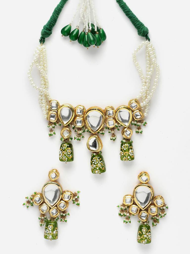 Fern Necklace With Earring Jewellery Set : DGNCE23022