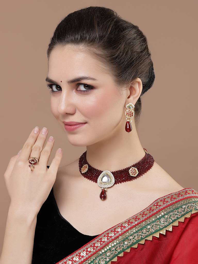 Merlot Necklace With Earring Jewellery Set : DGNHE23038
