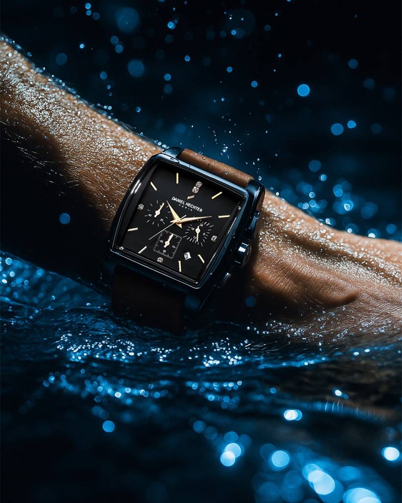 Daniel Hechter Paris Alma Collection Watch For Men Premium Chronograph Watch Black Square Dial Silicone Strap, Mu : DHM1016-02