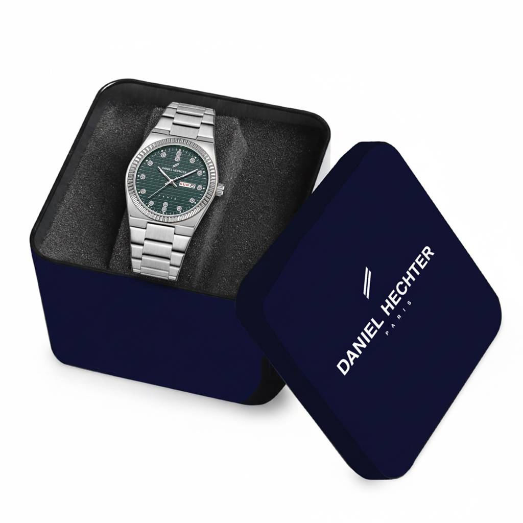 Daniel Hechter Hoche Collection Classic Analog Watch For Men – Textured Dial,Crystal Indices With Fluted Bezel, D : DHM1027-33