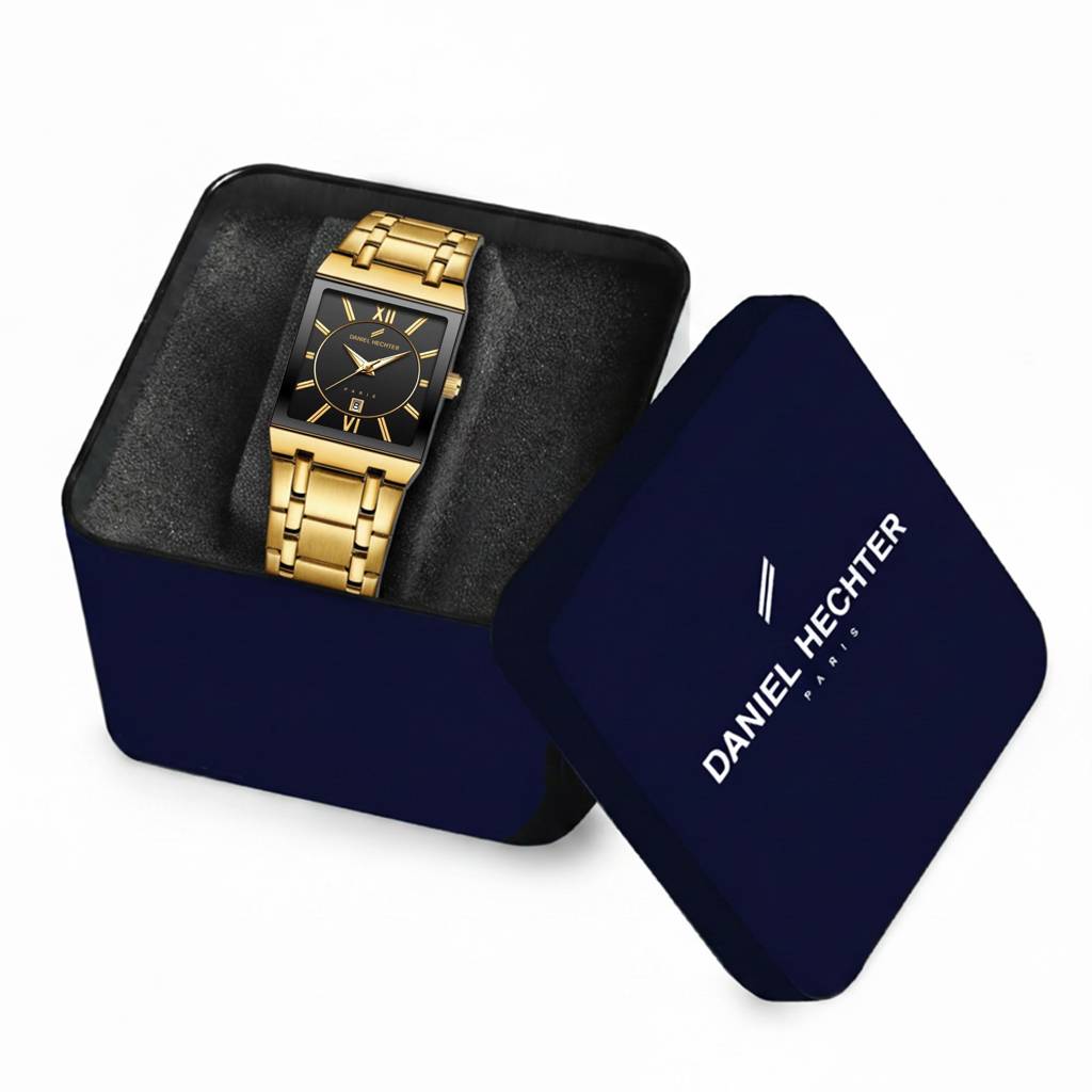 Daniel Hechter Paris Gallieni Collection Vintage Analog Watch For Men - Rectangular Dial With Roman Numerals, Dat : DHM1029-33